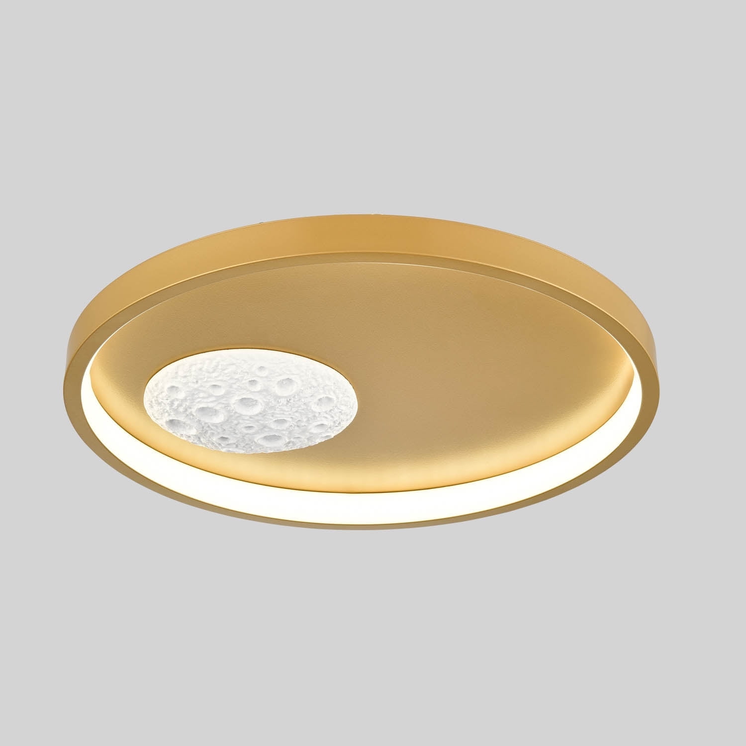 Gold Round Flush Mount LED Ceiling Light with Moon Design