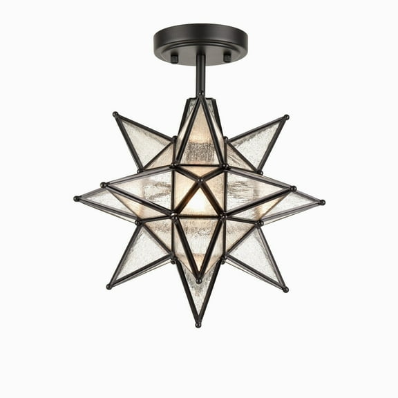 Claxy Moravian Semi Flush Mount Ceiling Light Fixture with Seeded Glass Shade