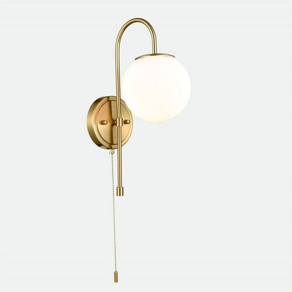 Claxy Pull Chain Gold Wall Sconce with Globe Milk Glass Shade