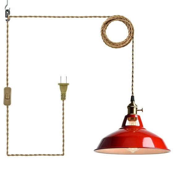 Claxy Red Plug in Pendant Light Barn Style Swag Hanging Lamp