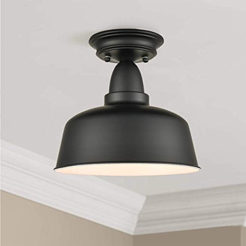 Claxy Silver Grey Semi Flush Mount Ceiling Light with Black Barn Metal Shade