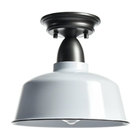 Claxy Silver Grey Semi Flush Mount Ceiling Light with White Barn Metal Shade