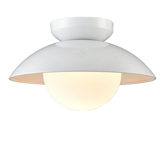 Claxy White Dome Semi Flush Mount Ceiling Light with Globe Milk Glass Shade