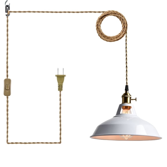 Claxy White Plug in Pendant Light Barn Style Swag Hanging Lamp