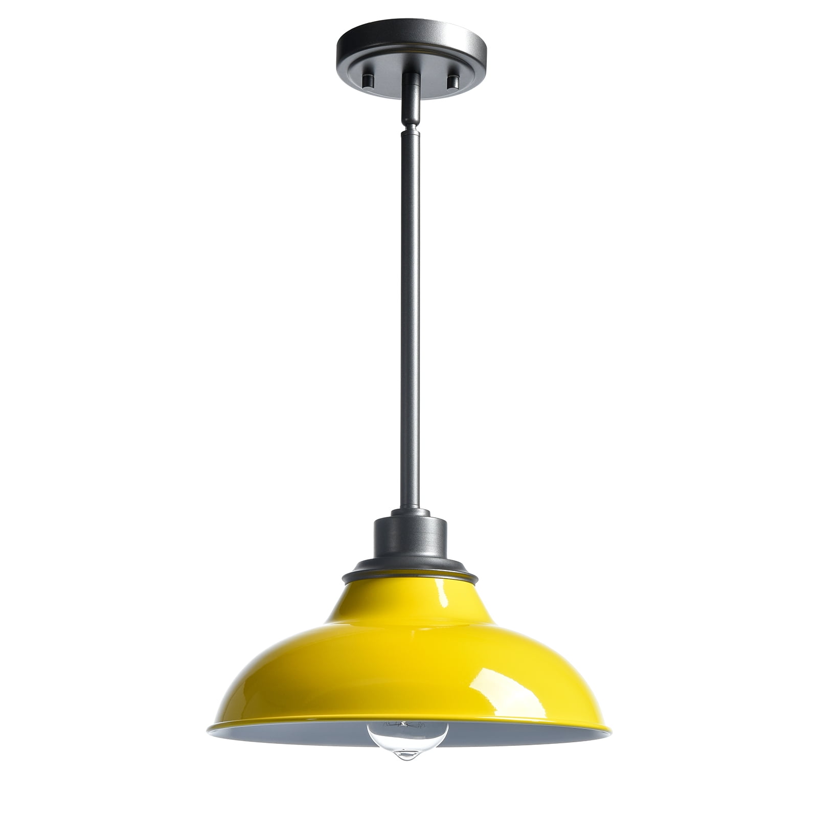 Claxy Yellow Barn Style Pendant Light Fixtures with Dark Grey Rods