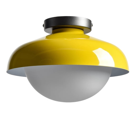 Claxy Yellow Dome Semi Flush Mount Light with Globe Milk Glass Shade