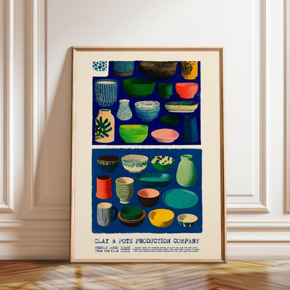Clay And Pots Poster Midcentury Ceramic Poster Studio Pottery Wall Decor , Poster Print Only