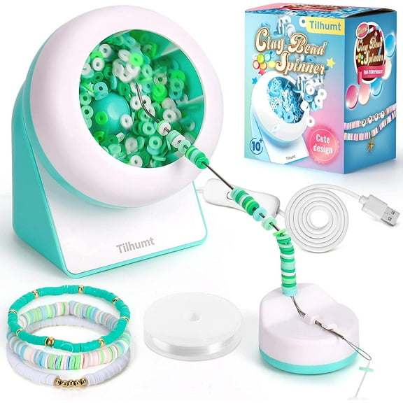 Clay Bead Spinner, Electric Bead Spinner for Jewelry Making, Automatic Clay Beads Bowl with Big Eye Needle and Thread for Bracelets Making, Necklace, Waist Crafts, Birthday Gift(Patented)