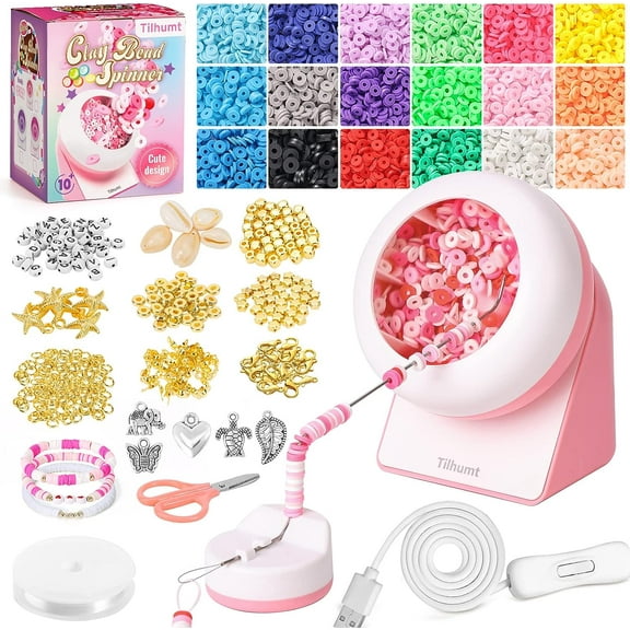 Clay Bead Spinner Kit with 3600 PCS Clay Beads, Electric Bead Spinner for Jewelry Making with 220 PCS Beading Pendants and Replacement Needle for Making Bracelets, Necklace (Patented)
