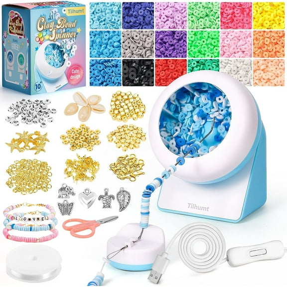 Clay Bead Spinner Kit, 3600 PCS Electric Bead Spinner for Jewelry Making with 18 Colors Clay Beads and Beading Accessories for Making Waist, Bracelets or Necklaces(Patented)
