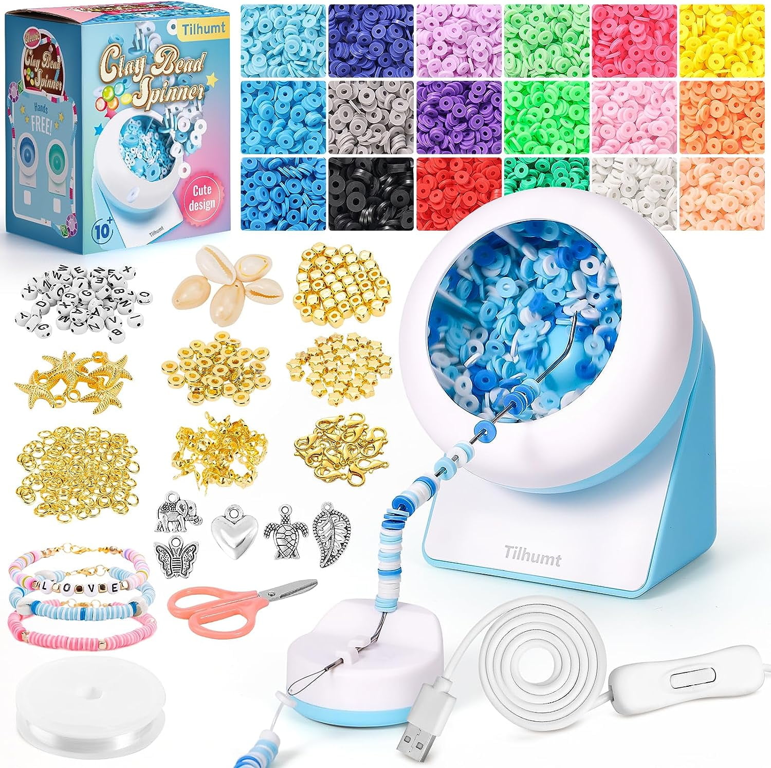 Clay Bead Spinner Kit with 3600 PCS Clay Beads, Electric Bead Spinner for  Jewelry Making with 220 PCS Beading Pendants and Replacement Needle for  Making Bracelets, Necklace (Patented) 