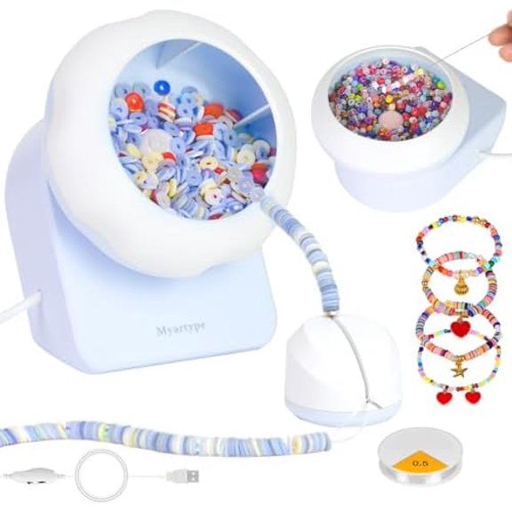 Clay Bead Spinner and Seed Bead Spinner, 2-in-1 Electric Bead Spinner for Jewelry Making, Bracelet Spinner and Necklace Making Machine with Bead Needles and Thread (Blue)