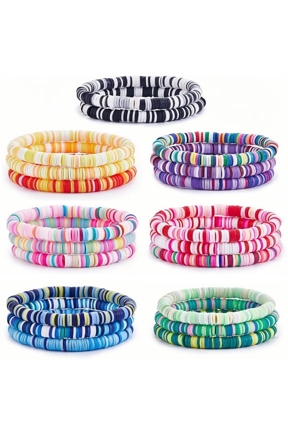 Clay Bead Stretch Bracelets, 20 Pcs Stackable Surfer Beads Jewelry for Women, Multicolor Friendship Bracelets