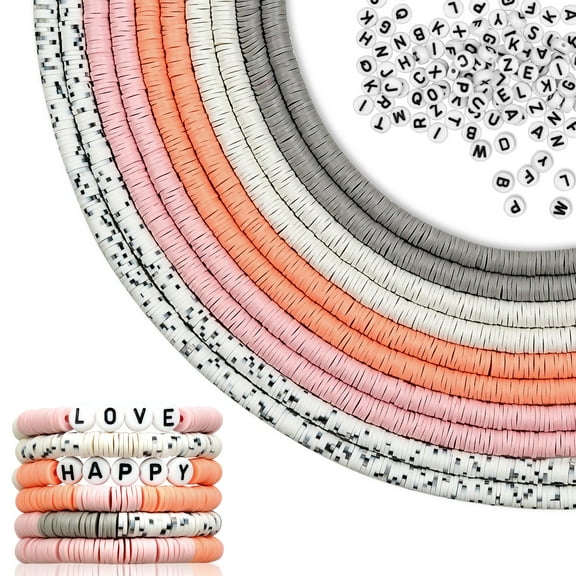 Clay Beads,3704Pcs 10Strands Clay Bead Kit with Letter Beads,5 Colors Polymer Heishi Clay Beads for Bracelets Necklace Making,Art and Craft Friendship Gifts Toys for Girls Kids Adults