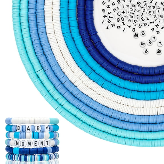 Clay Beads, 3704Pcs Heishi Beads with Letter Beads, 5 Colors Polymer Heishi Clay Beads for Bracelets Necklace Making (Blue)