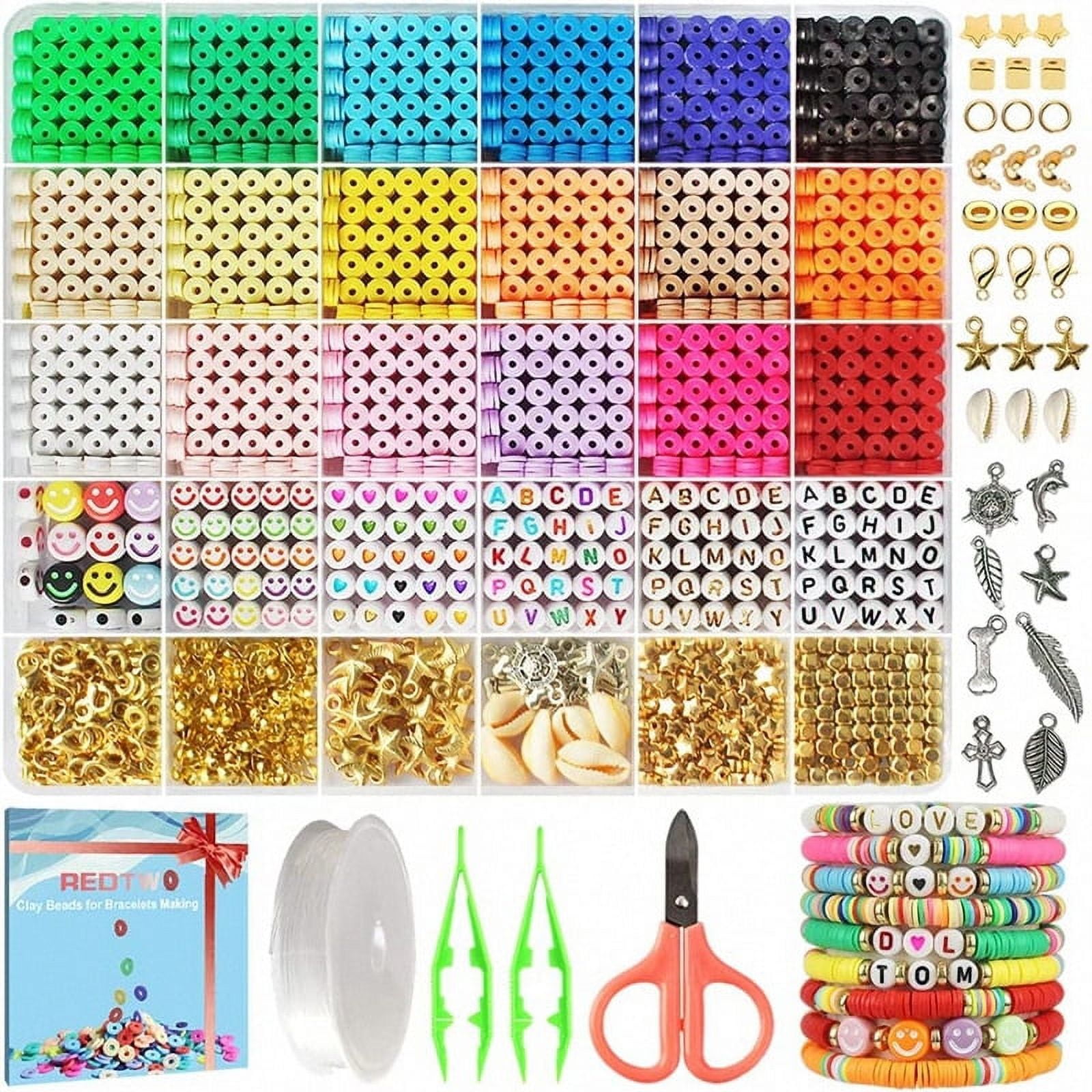 Clay Beads Kit for Bracelets Making: Loxdn 18 Color Flat Beads for Jewelry Makin