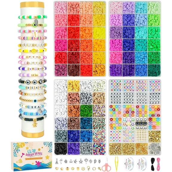 Clay Beads Bracelet Making Kit for Beginner, 5000 Pcs Preppy Polymer Clay Beads with Charms Kit for Jewelry Making, DIY Arts and Crafts Birthday Gifts Toys for Kids Age 6-13