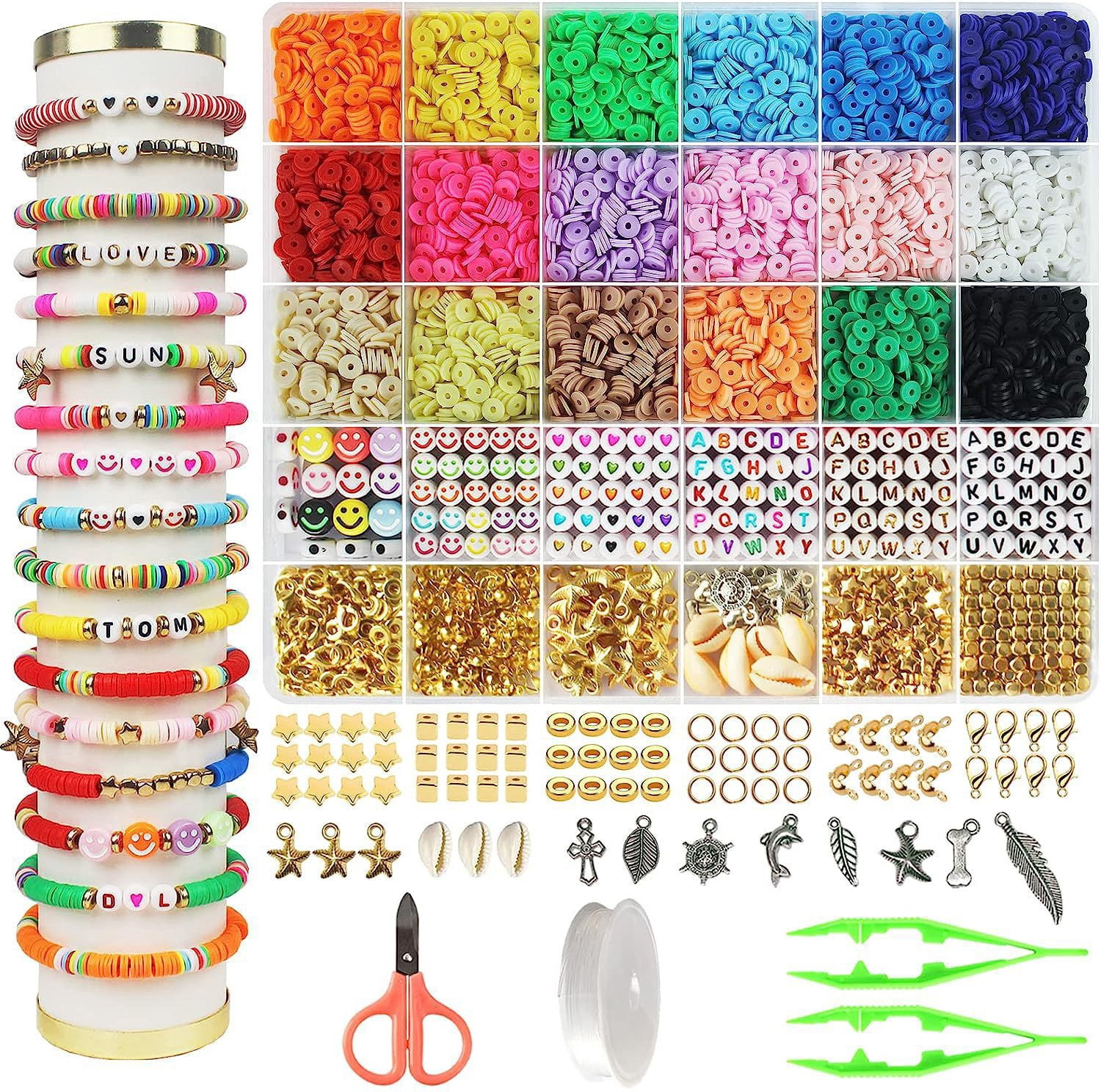 Clay Beads Bracelet Making Kit, Earth-Toned Colors Clay Beads and Letter Beads with Bead Spinner, Friendship Bracelet Making Kit for Adults, Gift for Bead Lovers, Style 1