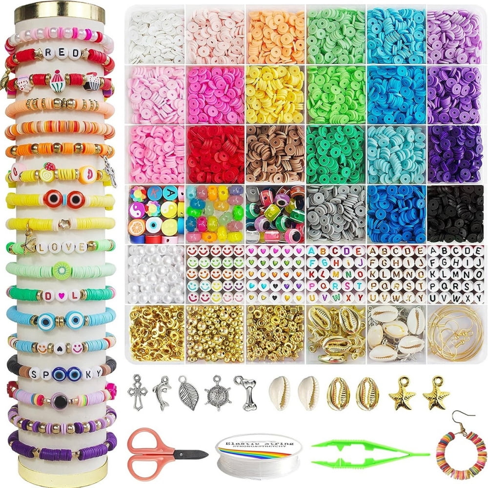 Clay Beads Bracelet Making Kit, Earth-Toned Colors Clay Beads and Letter Beads with Bead Spinner, Friendship Bracelet Making Kit for Adults, Gift for Bead Lovers, Style 4