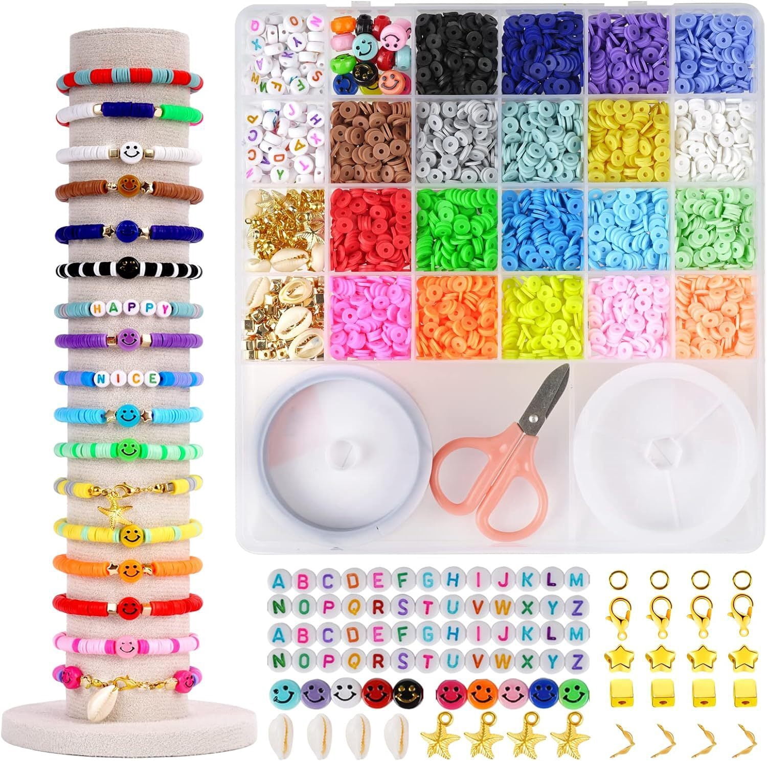 Clay Beads Bracelet Making Kit, Earth-Toned Colors Clay Beads and Letter Beads with Bead Spinner, Friendship Bracelet Making Kit for Adults, Gift for Bead Lovers, Style 7
