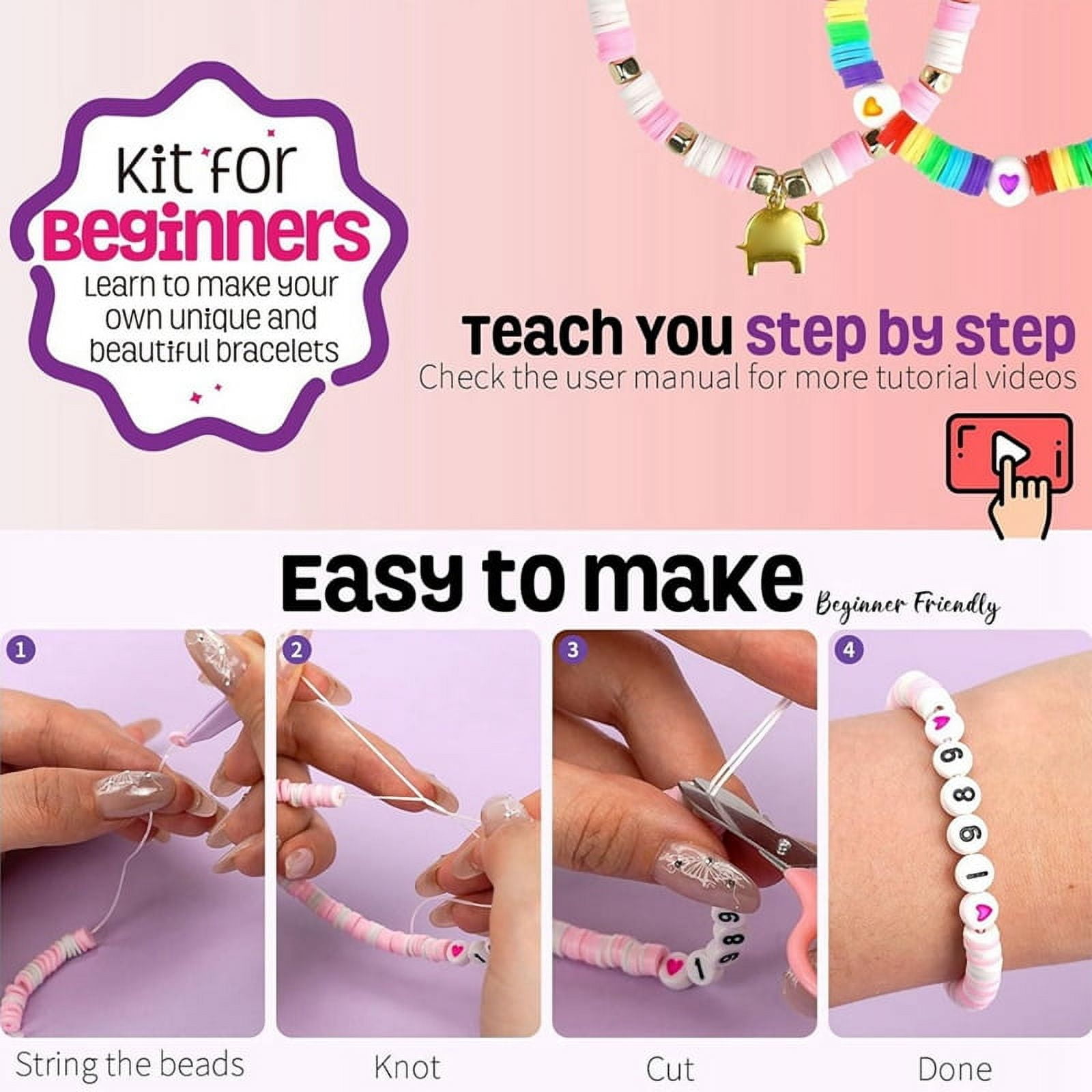 Clay Beads Bracelet Making Kit for Beginner, Friendship Preppy