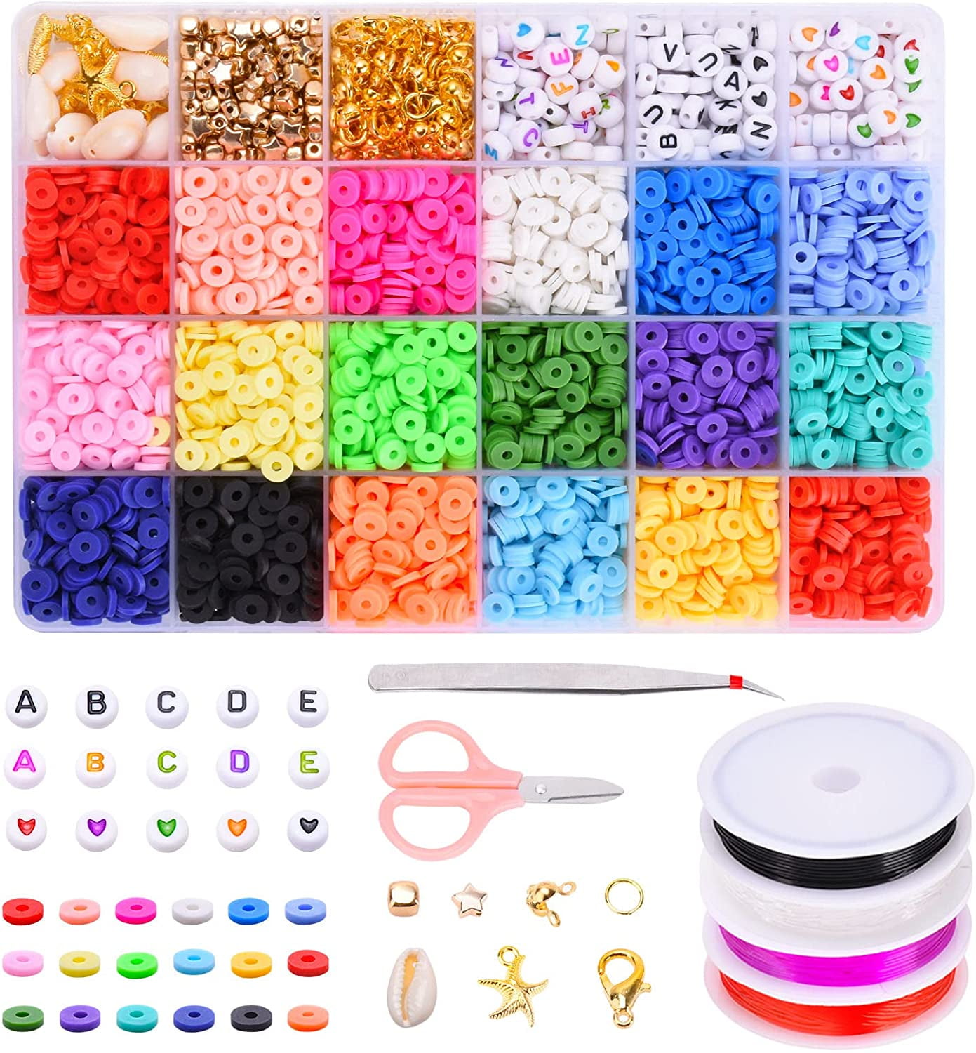 QUEFE 10800pcs Clay Beads for Bracelet Making Kit, 108 Colors Polymer  Heishi Beads, Charming Bracelet Making Kit for Girls 8-12, Letter Beads for  Jewelry Making Kit, for Preppy, Gifts, Crafts