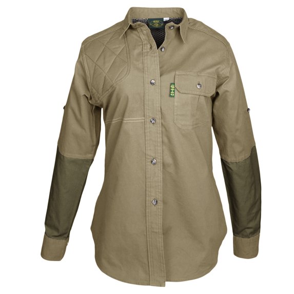 Clay Bird Shirt for Women - L-Sleeve - Khaki-Moss (Khaki, X-Large)