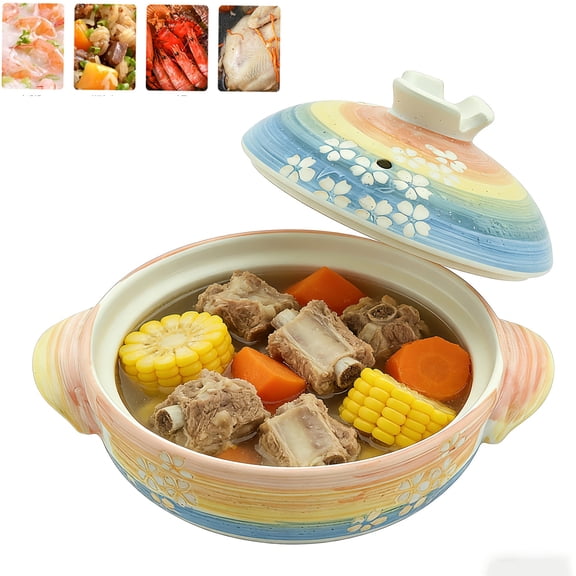 Clay Casserole Pot, Japanese Style Ceramic Pot with Lid, Heat & Scratch Resistant Cookware for Cooking, Bibimbap, Kimchi, Soup & Stew