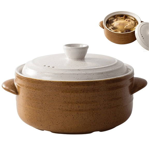 Clay Casserole Pot with Lid, Ceramic Soup Pot for Stewing, Rice Cooking & Hot Pot, Multi-Purpose Cookware for Slow Cooking in Home Kitchens