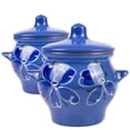 thumbnail image 1 of Borisovskaya Keramika Clay Baking Pot with Lid Set of 2 pcs 22 fl oz (650 ml) Ramekin with Lid Handmade Oven Cooking Pots Natural Red Clay Pot Clay Cookware Stoneware Bean Pots, Blue, 1 of 13