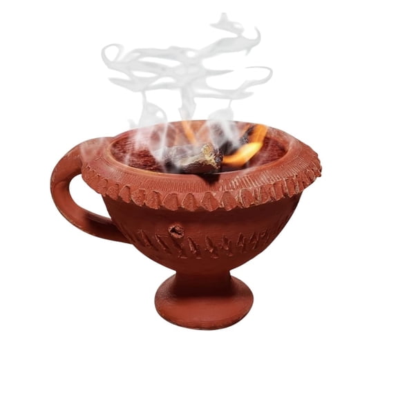 Clay Dhoop Burner/Incense Holder with Handle  Traditional Mitti Loban Dan for Pooja, Hawan & Aromatherapy