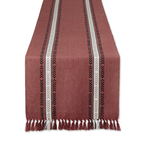 Clay Dobby Striped Fringe Ribbed Table Runner 14x108