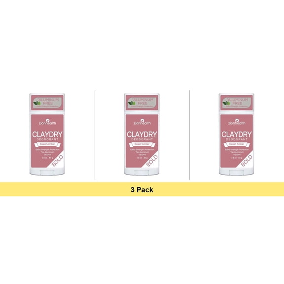 Clay Dry Bold Sweet Amber Vegan Deodorant 2.8oz - 3 Pack Bundle