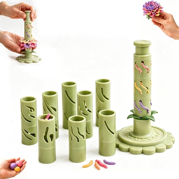 Clay Flower Press Mold Set, DIY Modeling Clay Tools with 9 Shaping Sleeves, Reusable Flower Modular Clay Bloom Maker, Green