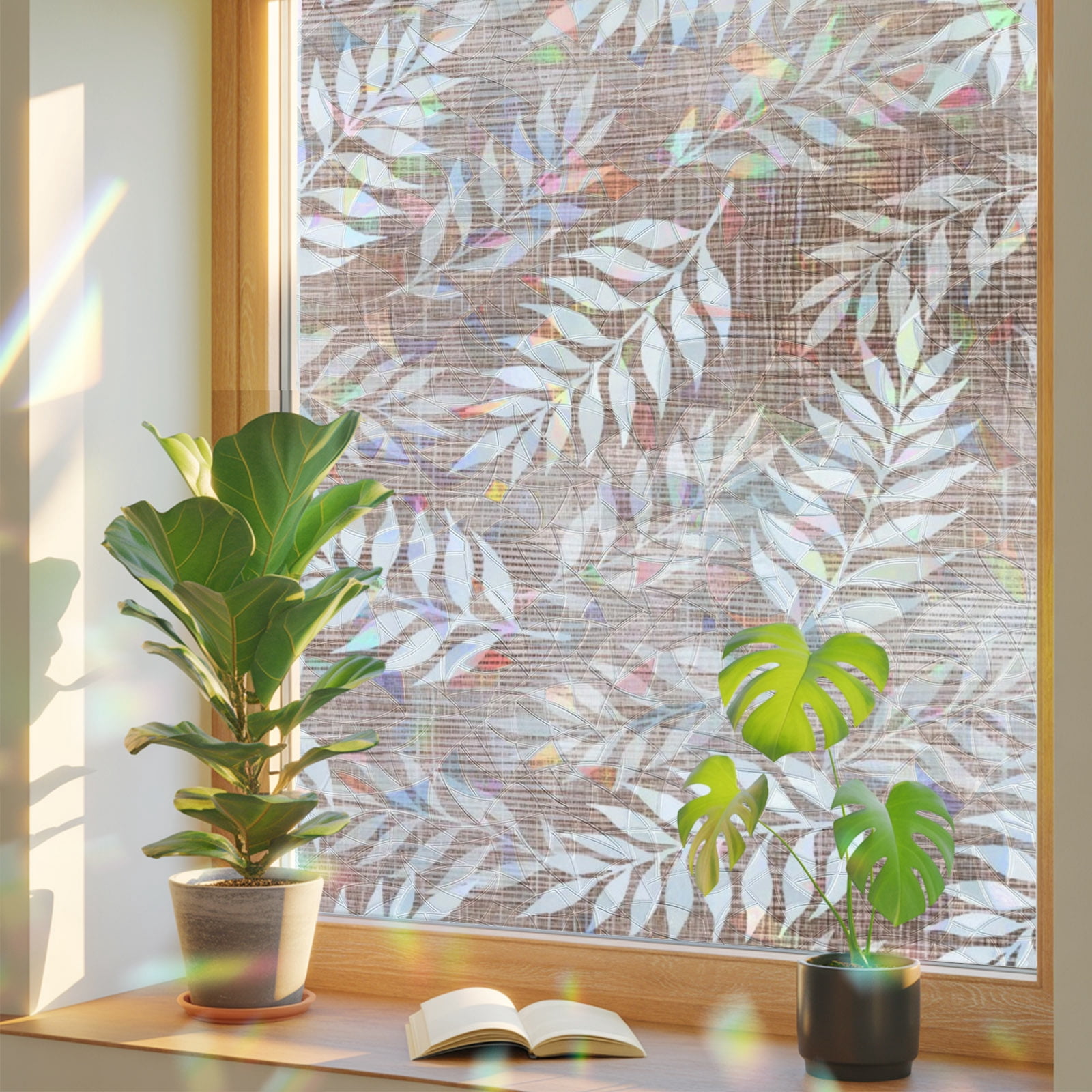 Clay Fronds Window Privacy Film, Terracotta Sand Leaf Plant Canvas ...