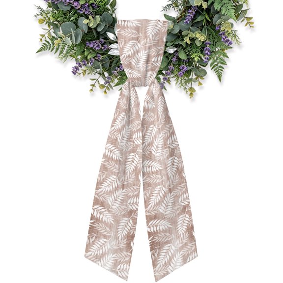Clay Fronds Wreath Sash for Front Door, Terracotta Sand Leaf Plant Canvas Weave Texture Satin Wreath Ribbon Bow Accessory Garland Home Decor for Doorway Porch Yard 4.5x56