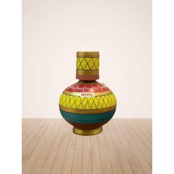 Clay Long Necked Earthen Water Pot with Glass Wave design 4.5 Litre