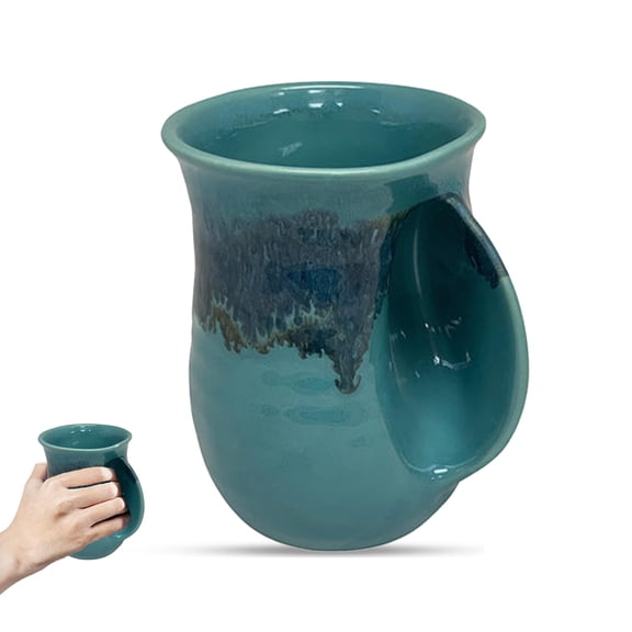 Clay in Motion Hand Warmer Coffee Mug Handmade Coffee Mug With Comfortable Handle Contoured Pocket Hand Warming Ceramic Coffee Mug Proudly Made in USA Right Handed 14 Oz - Raging Rapid