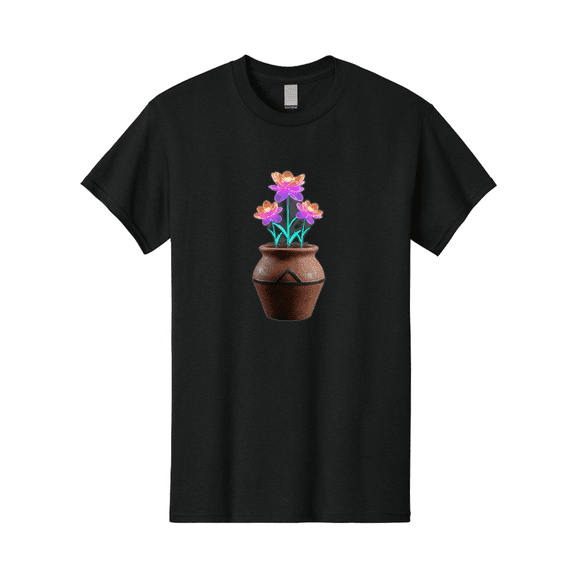 Clay-Pot-Flowers Mens Graphic Tee, 100% Cotton, Casual Summer Wear