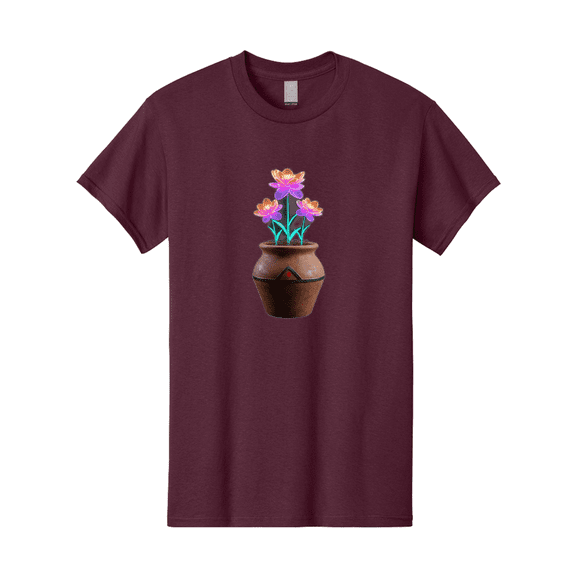 Clay-Pot-Flowers Mens Graphic Tee, 100% Cotton, Casual Summer Wear
