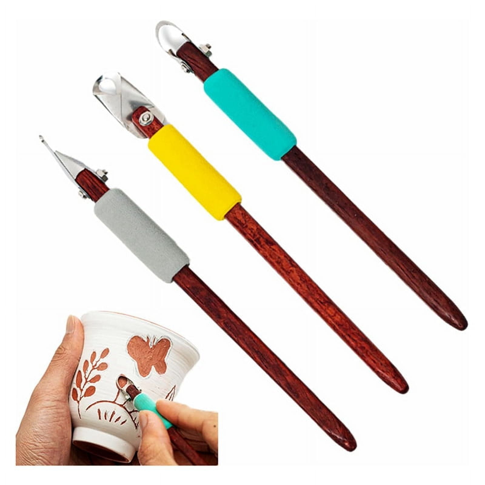 Clay Pottery Sculpting Tools Set Pottery Clay Sculpture Caving Scraper Craft Modelling Tools Yellow+Grey+Blue,3 x pottery tools,Yellow&Grey&Blue