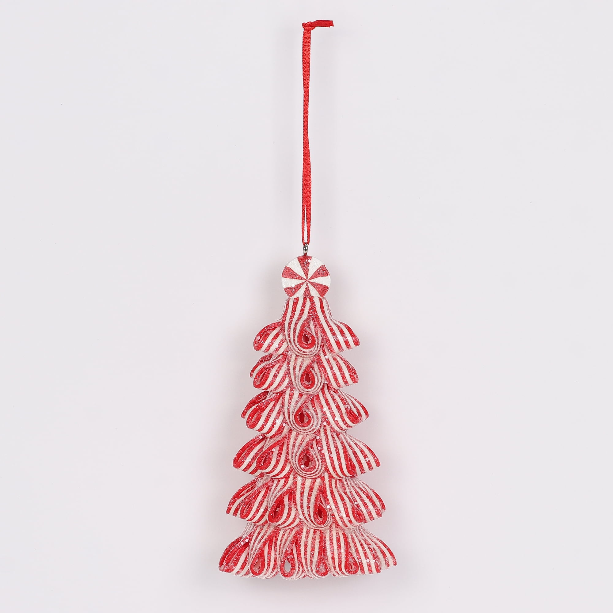 Red & White Striped Tree Clay Christmas Ornament, 4.75 in, by Holiday Time