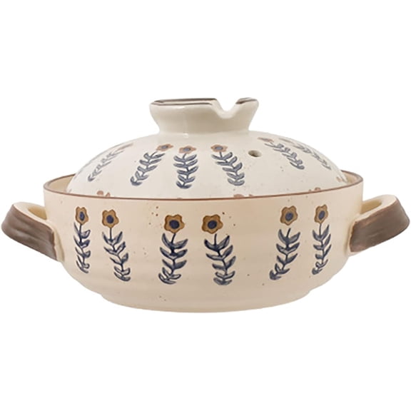 Clay Rice Cooker Pot Casserole Earthenware Clay Pot - Ceramic Casserole Dish with Lid Clay Pot Round Ceramic Cookware Household Gas Stove Open Flame Clay Pot Rice 1.5l