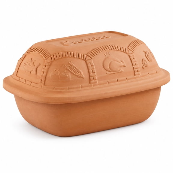Clay Roaster Dutch Oven, 4 Quart, Natural Earthenware, Oven and Microwave Safe, Includes Digital Recipes