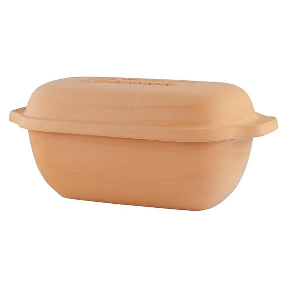 Clay Roaster with Lid, 2 Quart Non-Stick Clay Pot for Healthy Cooking, Bread Baking Pan, Eurita Traditional Portuguese Clay Cooker