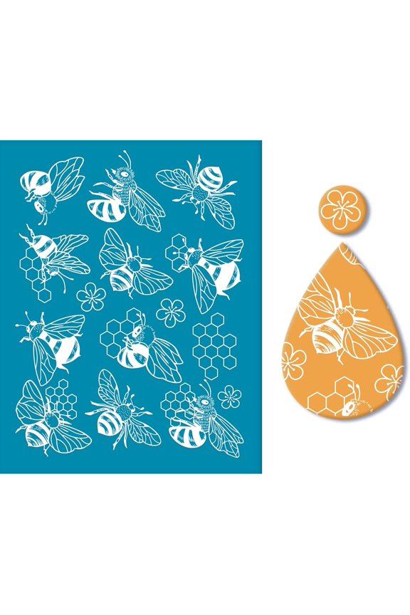 Clay Stencils Bees Pattern Non-Adhesive Silk Screen Printing Stencil Reusable Mesh Stencils Transfer Washable Stencils Jewelry Earring Making Clay Making - 5x4 Inch