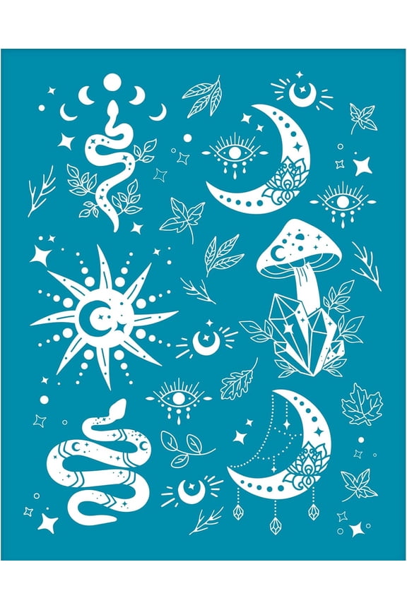 Clay Stencils Snake Moon Sun Mushroom Non-Adhesive Silk Screen Printing Stencil Reusable Mesh Stencils Transfer Washable Stencil for Polymer Clay Jewelry Earring Making - 5x4 Inch