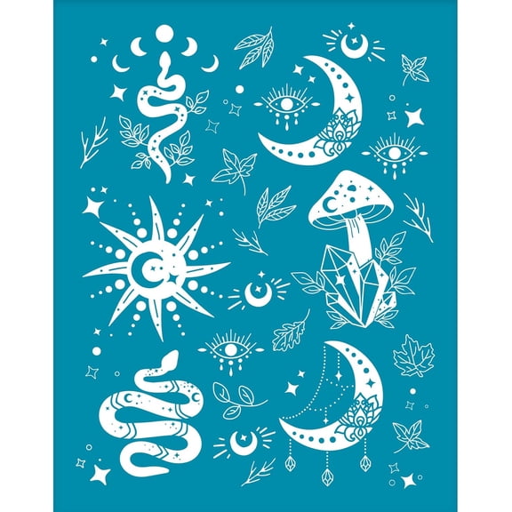 Clay Stencils Snake Moon Sun Mushroom Non-Adhesive Silk Screen Printing Stencil Reusable Mesh Stencils Transfer Washable Stencil for DIY Making