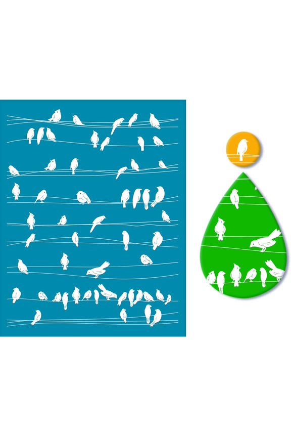Clay Stencils Sparrow Bird Pattern Non-Adhesive Silk Screen Printing Stencil Reusable Stencil for DIY Jewelry Earrings Making - 5x4 Inch Brown