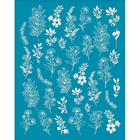 Clay Stencils Wildflower Silk Screen for Polymer Clay - Non-Adhesive Transfer Spring Garden Botanical Stencil for DIY Jewelry Making - 4x5 Inch Teal